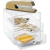 image:imageiDesign 3Drawer Plastic Vanity Organizer Compact Storage Organization Drawers Set for Cosmetics Dental Supplies Hair Care Bathroom Dorm Desk Countertop Office 65 x 65 x 65 White  Bathroom Storage Vanity StorageClear