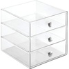 image:imageiDesign 3Drawer Plastic Vanity Organizer Compact Storage Organization Drawers Set for Cosmetics Dental Supplies Hair Care Bathroom Dorm Desk Countertop Office 65 x 65 x 65 White  Bathroom Storage Vanity StorageClear