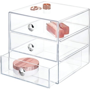 image:imageiDesign 3Drawer Plastic Vanity Organizer Compact Storage Organization Drawers Set for Cosmetics Dental Supplies Hair Care Bathroom Dorm Desk Countertop Office 65 x 65 x 65 White  Bathroom Storage Vanity StorageClear