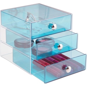 image:imageiDesign 3Drawer Plastic Vanity Organizer Compact Storage Organization Drawers Set for Cosmetics Dental Supplies Hair Care Bathroom Dorm Desk Countertop Office 65 x 65 x 65 White  Bathroom Storage Vanity StorageAqua