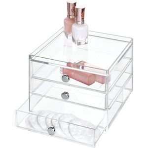 image:imageiDesign 3Drawer Stackable Makeup Organizer Small Clear  Plastic Storage Drawers For Bathroom Vanity or DeskTransparent