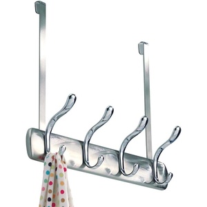 image:imageiDesign Bruschia Metal Over the Door Hanging 4Hook Rack for Coats Hats Robes Towels in Bathroom Bedroom Dorm Entryway 13 x 442 x 1125 Brushed Nickel and Chrome