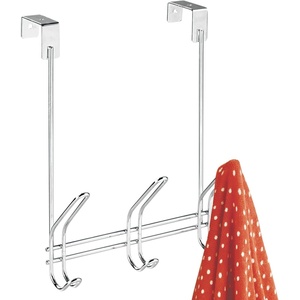 image:imageiDesign Classico Metal Over the Door Organizer 3Hook Rack for Coats Hats Robes Towels Jackets Purses Bedroom Closet and Bathroom 5 x 82 x 125 ChromeChrome