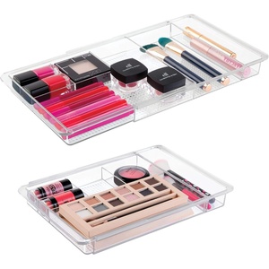 image:imageiDesign Expandable Makeup Drawer Organizer Shallow Tray for Bathroom or Vanity Storage  ClearClear  Set of 2