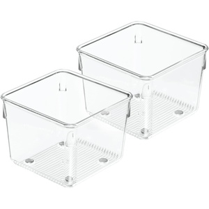 image:imageiDesign Linus Plastic Kitchen Drawer Organizer for Silverware Spatulas Cutlery Gadgets Office Supplies Cosmetics 4 x 4 x 3 Set of 2 Clear  Storage for Kitchen Storage for Bathroom Storage for Desk DrawersPack of 2