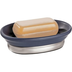 image:imageiDesign Soap Dish Matte NavyBrushed Nickel  Ceramic and Steel Bar HolderSoap Dish