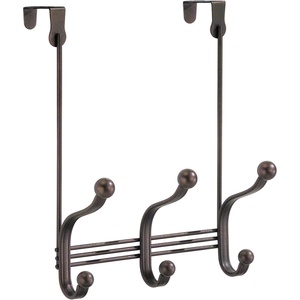 image:imageiDesign York Metal Over the Door Organizer 3Hook Rack for Coats Hats Robes Towels Bedroom Closet and Bathroom 838 x 525 x 11 Bronze3 Hook  Set of 2