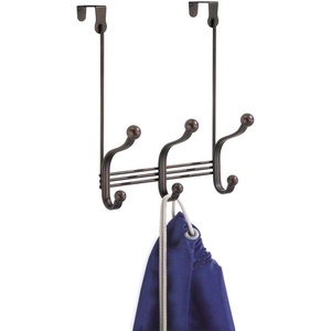 image:imageiDesign York Metal Over the Door Organizer 3Hook Rack for Coats Hats Robes Towels Bedroom Closet and Bathroom 838 x 525 x 11 Bronze3 Hook