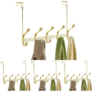 image:imageiDesign York Metal Over the Door Organizer 5Hook Rack for Coats Hats Robes Towels Jackets Purses Bedroom Closet and Bathroom 1528 x 525 x 11 ChromeGoldBrass