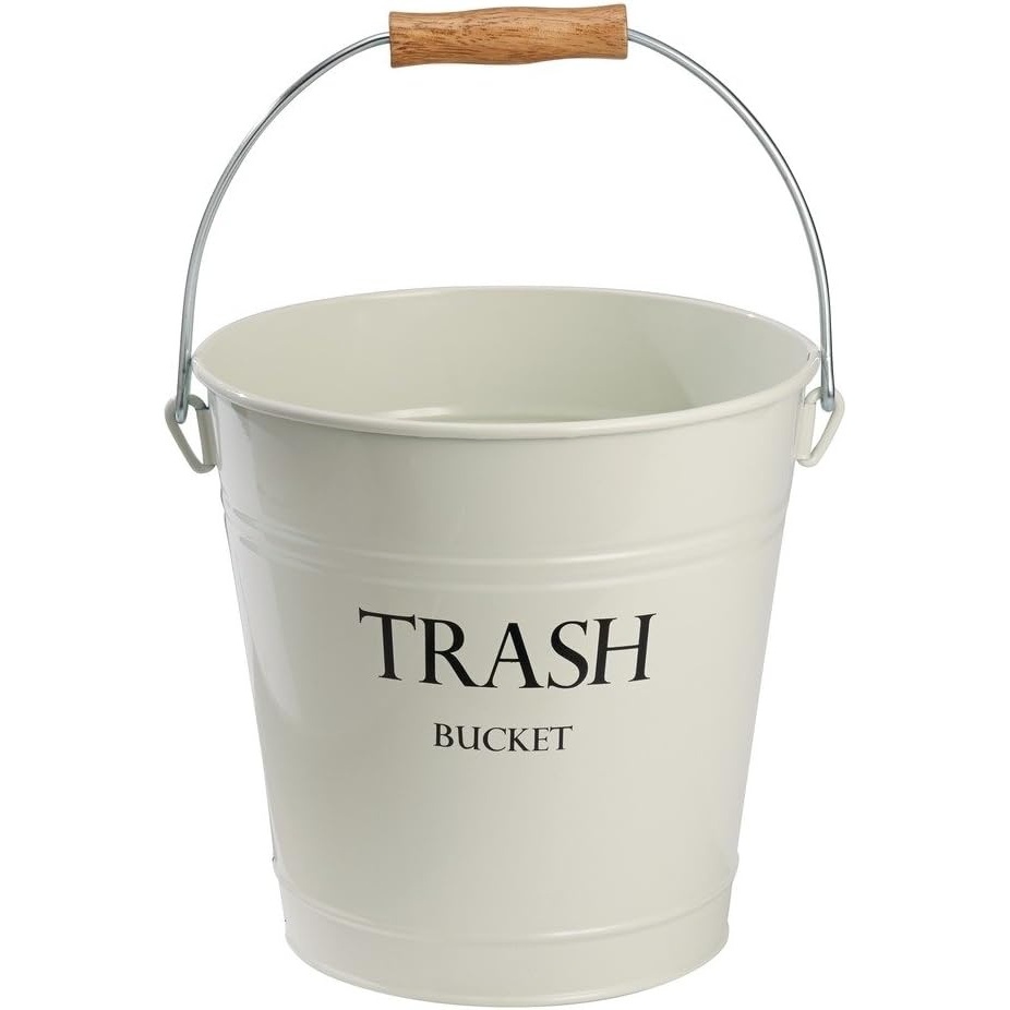 image:imageiDesign Metal Pail Trash Can for Bathroom Bedroom Home Office Dorm 1075 x 1075 x 105 White Finish with Vintage Black LetteringIvory
