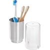 image:imageiDesign Austin Metal Covered Holder Stand Holds Regular and Electric Toothbrushes in Master Guest Kids College Dorm Bathroom Brushed  Holds Regular and Electric Toothbrushes for Bathroom or VanityClearBrushed
