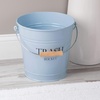 image:imageiDesign Metal Pail Trash Can for Bathroom Bedroom Home Office Dorm 1075 x 1075 x 105 White Finish with Vintage Black LetteringLight Blue