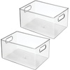 image:imageiDesign Pantry Organizer Bins with Handles Set of 2 Clear  Storage for Cabinets or Fridge