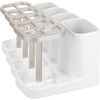 image:imageiDesign Sedona Ceramic Toothbrush and Toothpaste Holder for Bathroom Vanity Countertop or Medicine Cabinet 575 x 310 x 449 Satin WhiteNickel  For Bathroom Vanity Countertop or Medicine CabinetSatin