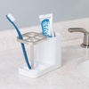 image:imageiDesign Sedona Ceramic Toothbrush and Toothpaste Holder for Bathroom Vanity Countertop or Medicine Cabinet 575 x 310 x 449 Satin WhiteNickel  For Bathroom Vanity Countertop or Medicine CabinetSatin