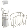 image:imageiDesign York Metal Free Standing Toilet Paper Tissue Holder with Shelf Roll Reserve Canister for Kids Guest Master Office Bathroom 64 x 812 x 24  Satin SilverSatin