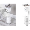 image:imageiDesign York Metal Free Standing Toilet Paper Tissue Holder with Shelf Roll Reserve Canister for Kids Guest Master Office Bathroom 64 x 812 x 24  Satin SilverChrome
