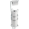 image:imageiDesign York Metal Free Standing Toilet Paper Tissue Holder with Shelf Roll Reserve Canister for Kids Guest Master Office Bathroom 64 x 812 x 24  Satin SilverChrome