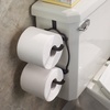 image:imageiDesign York Metal Free Standing Toilet Paper Tissue Holder with Shelf Roll Reserve Canister for Kids Guest Master Office Bathroom 64 x 812 x 24  Satin SilverBronze