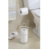image:imageiDesign York Metal Free Standing Toilet Paper Tissue Holder with Shelf Roll Reserve Canister for Kids Guest Master Office Bathroom 64 x 812 x 24  Satin SilverPearl White
