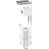 image:imageiDesign York Metal Free Standing Toilet Paper Tissue Holder with Shelf Roll Reserve Canister for Kids Guest Master Office Bathroom 64 x 812 x 24  Satin SilverChrome