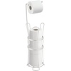 image:imageiDesign York Metal Free Standing Toilet Paper Tissue Holder with Shelf Roll Reserve Canister for Kids Guest Master Office Bathroom 64 x 812 x 24  Satin SilverPearl White