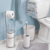 image:imageiDesign York Metal Free Standing Toilet Paper Tissue Holder with Shelf Roll Reserve Canister for Kids Guest Master Office Bathroom 64 x 812 x 24  Satin SilverChrome
