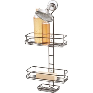 image:imageInterDesign Linea Adjustable Shower Caddy  Bathroom Storage Shelves for Shampoo Conditioner and Soap SilverBronze