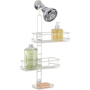 image:imageInterDesign Linea Adjustable Shower Caddy  Bathroom Storage Shelves for Shampoo Conditioner and Soap SilverPearl White