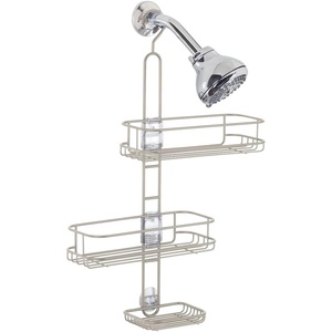 image:imageInterDesign Linea Adjustable Shower Caddy  Bathroom Storage Shelves for Shampoo Conditioner and Soap SilverSatin
