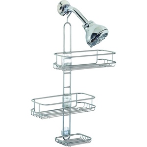 image:imageInterDesign Linea Adjustable Shower Caddy  Bathroom Storage Shelves for Shampoo Conditioner and Soap SilverSilver