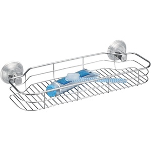 image:imageInterDesign Reo Power Lock Suction Bathroom Shower Combo Caddy Basket for Shampoo Conditioner Soap  Stainless SteelShelf