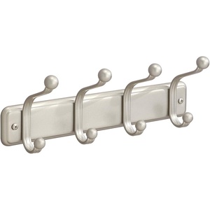 image:imageInterDesign York Lyra Wall Mount Storage Rack  Hanging Hooks for Jackets Coats Hats and Scarves  4 Dual Hooks ChromeSatin