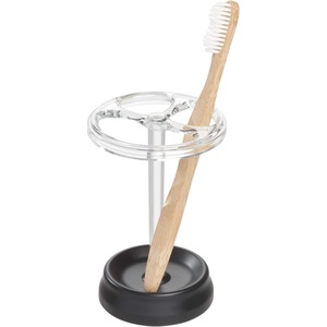 image:imageInterDesign iDesign Divided Toothbrush Holder for Bathroom or Vanity  Set of 2  ClearMatte BlackClearMatte Black