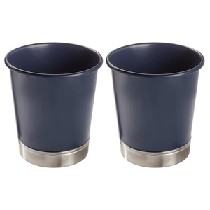 image:imageInterDesign iDesign Small Round Bathroom Trash Set of 2 York Waste Can M2 BrushedNavy