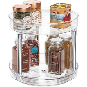 image:imageiDesign 9Inch Plastic 2Tier Lazy Susan Turntable Set of 2 ClearChrome  Kitchen and BathroomPack of 1
