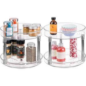 image:imageiDesign 9Inch Plastic 2Tier Lazy Susan Turntable Set of 2 ClearChrome  Kitchen and BathroomPack of 2