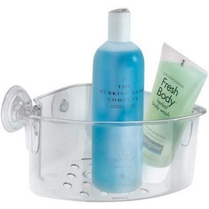 image:imageiDesign BPAFree Plastic Power Lock Suction Wall Storage Organizer Caddy  Bathroom Shower Bath Tub Mirrors ClearCorner Basket