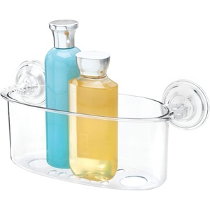 image:imageiDesign BPAFree Plastic Power Lock Suction Wall Storage Organizer Caddy  Bathroom Shower Bath Tub Mirrors ClearShower Basket  Large