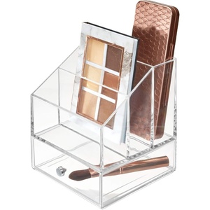 image:imageiDesign Clarity Cosmetic Palette Organizer with Drawer for Vanity or Cabinet to Hold Makeup Beauty Products Hair Accessories  3 Compartments  ClearClear