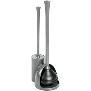 image:imageiDesign Compact Plunger Set White Set of 2  Toilet Brush Bathroom Cleaning StorageGray