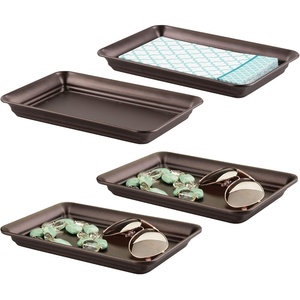 image:imageiDesign Decorative Countertop Vanity Tray Organizer for Bathroom Bedroom Closet Entryway Set of 2 97 x 63 x 1 BronzeSet of 4