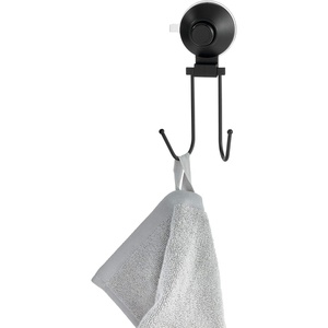 image:imageiDesign Everett Metal Push Lock Suction Shower Caddy Extra Space for Shampoo Conditioner and Soap with Hooks for Razors Towels Loofahs and More 111 x 49 x 654 Matte BlackDouble Hook
