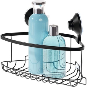image:imageiDesign Everett Metal Push Lock Suction Shower Caddy Extra Space for Shampoo Conditioner and Soap with Hooks for Razors Towels Loofahs and More 111 x 49 x 654 Matte BlackCorner Basket