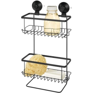 image:imageiDesign Everett Metal Push Lock Suction Shower Caddy Extra Space for Shampoo Conditioner and Soap with Hooks for Razors Towels Loofahs and More 111 x 49 x 654 Matte BlackShower Caddy