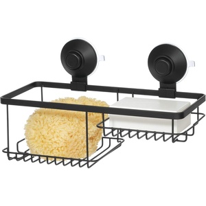 image:imageiDesign Everett Metal Push Lock Suction Shower Caddy Extra Space for Shampoo Conditioner and Soap with Hooks for Razors Towels Loofahs and More 111 x 49 x 654 Matte BlackCombo Basket