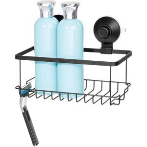 image:imageiDesign Everett Metal Push Lock Suction Shower Caddy Extra Space for Shampoo Conditioner and Soap with Hooks for Razors Towels Loofahs and More 91 x 453 x 363 Matte BlackMatte Black