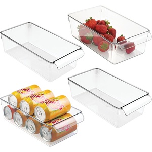 image:imageiDesign Fridge Storage Bin with Handle Set of 4 Clear  Fridge Tray for Meats and CheesesPack of 4