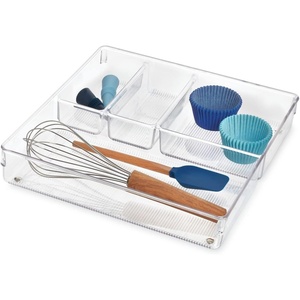 image:imageiDesign Linus BPAFree Plastic Divided Drawer Organizer Tray135 x 1325 x 225 Clear 6 Section4 Section
