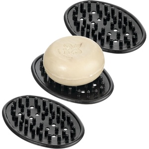image:imageiDesign Plastic Soap Dish Soap Saver and Kitchen Sponge Holder  Set of 3 075 x 325 x 475 Clear  For Kitchen For BathBlack